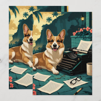 Invitation Chien Corgi à la fourrure luisante et à la machine