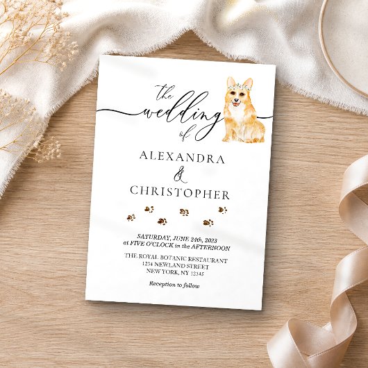 Invitation Chien corgi chiot Calligraphie de mariage