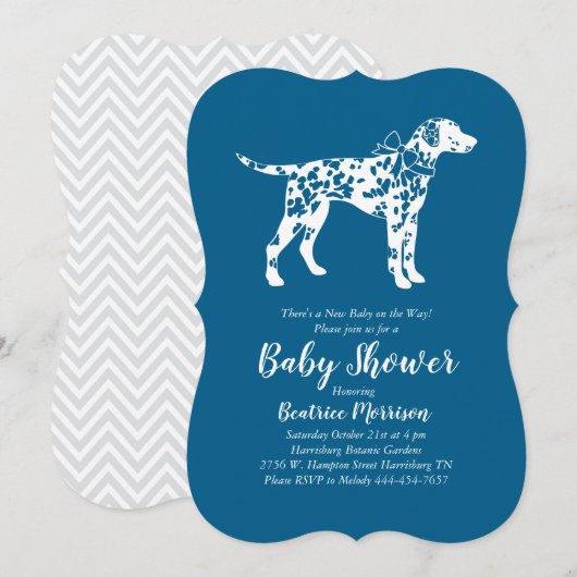 Invitation Chien dalmate Baby shower bleu garçon (Devant / Derrière)