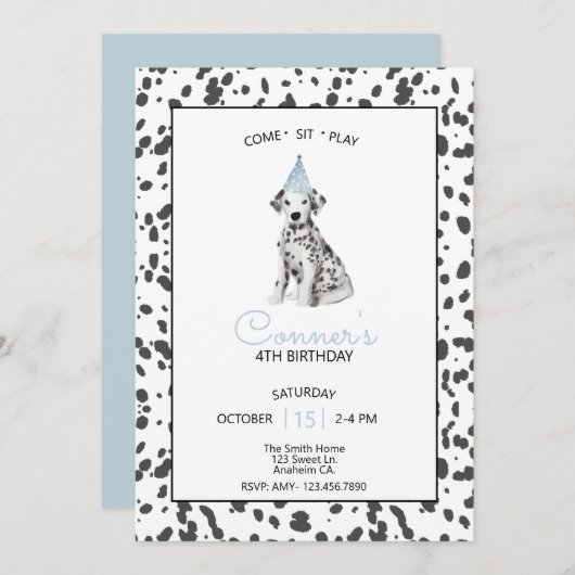 Invitation Chien Dalmatien bleu Venez assis Restez assis Joue (Devant / Derrière)