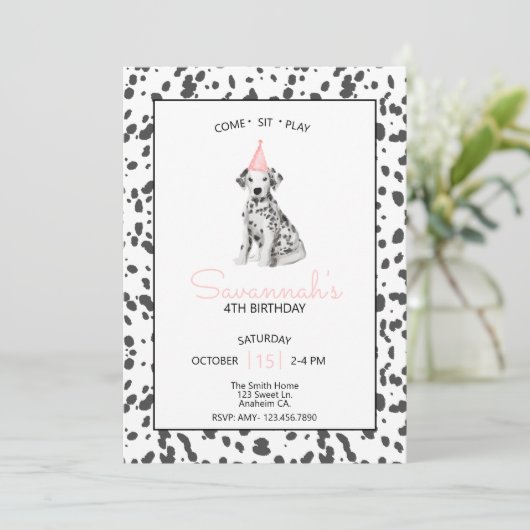 Invitation Chien Dalmatien Rose Venez Rester assis (Debout devant)