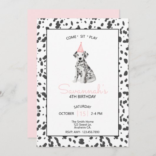 Invitation Chien Dalmatien Rose Venez Rester assis (Devant / Derrière)