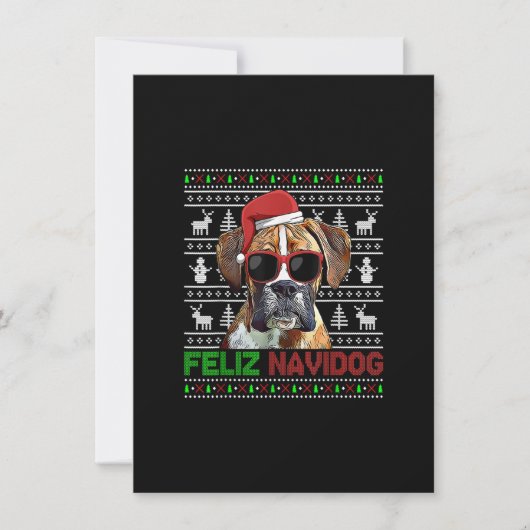 Invitation Chien de boxe Feliz Navidog Funny Christmas (Devant)