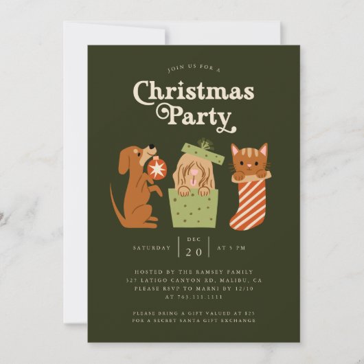Invitation Chien de chat de Noël Vert (Devant)