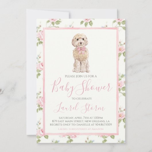 Invitation Chien de chien doré Baby shower fille (Devant)