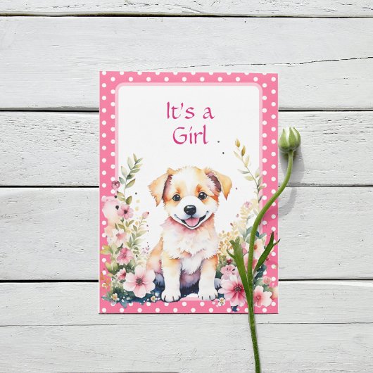 Invitation Chien de chiot en fleurs Baby shower de fille