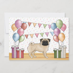 Invitation Chien de dessin animé Carlin Fawn Anniversaire Pas