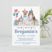 Invitation Chien de fête Chien Bleu Garçon Anniversaire Pawty (Debout devant)