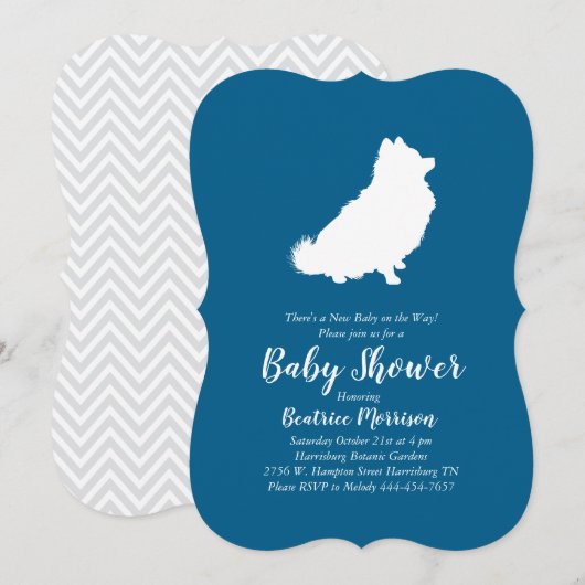 Invitation Chien de Poméranie Baby shower Blue Boy (Devant / Derrière)