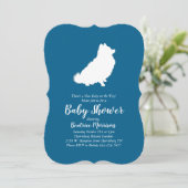 Invitation Chien de Poméranie Baby shower Blue Boy (Debout devant)