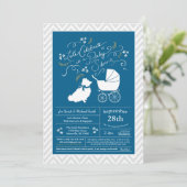 Invitation Chien de Poméranie Baby shower Blue Boy (Debout devant)