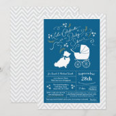 Invitation Chien de Poméranie Baby shower Blue Boy (Devant / Derrière)