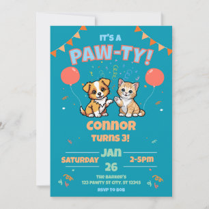 Invitation Chien et chat Anniversaire Paw-ty