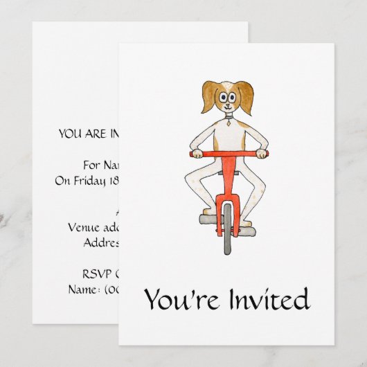 Invitation Chien faisant du vélo. (Devant / Derrière)