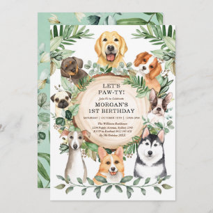 Invitation Chien fête d'anniversaire Chien Chiot Paw-ty Green