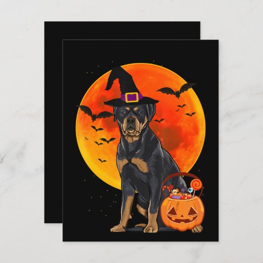 Invitation chien halloween rottweiler citrouille jack o lante (Devant / Derrière)