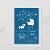 Invitation Chien maltais Baby shower Blue Boy (Devant / Derrière)
