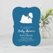 Invitation Chien maltais Baby shower Blue Boy (Debout devant)