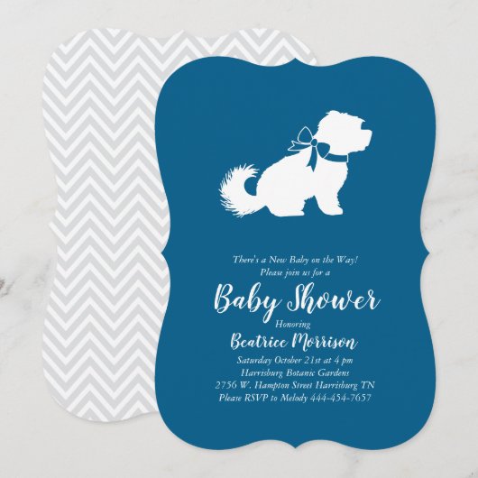 Invitation Chien maltais Baby shower Blue Boy (Devant / Derrière)