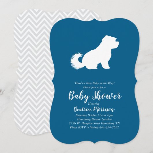 Invitation Chien maltais Baby shower Blue Boy (Devant / Derrière)