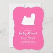 Invitation Chien maltais Baby shower fille rose (Devant)