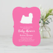 Invitation Chien maltais Baby shower fille rose (Debout devant)