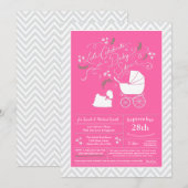 Invitation Chien maltais Baby shower fille rose (Devant / Derrière)