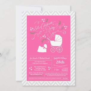 Invitation Chien maltais Baby shower fille rose