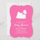 Invitation Chien maltais Baby shower fille rose (Devant)
