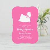 Invitation Chien maltais Baby shower fille rose (Debout devant)