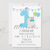 Invitation Chien mignon à côté du numéro bleu un Premier anni (Devant)