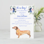 Invitation Chien mignon Dachshund Floral Blue Weiner Baby Boy (Debout devant)