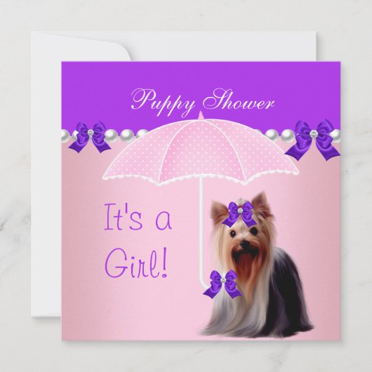Invitation Chien mignon Douche Chien mignon violet rose Yorki (Devant)