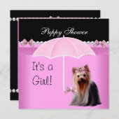 Invitation Chien mignon Douche Chien rose Yorkie 2 (Devant / Derrière)