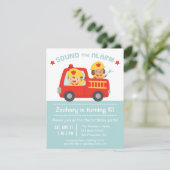 Invitation Chien mignon et garçon Camion Red Fire fête d'anni (Debout devant)