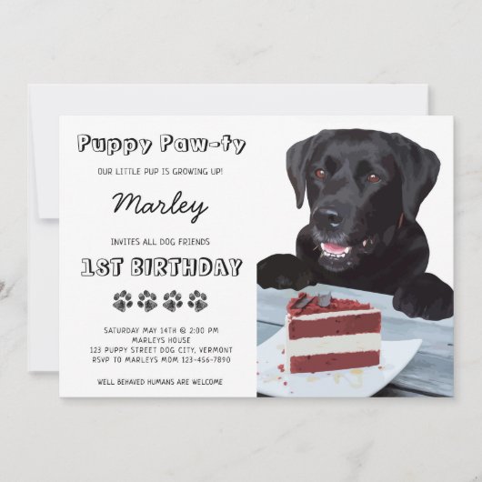 Invitation Chien mignon fête d'anniversaire Black Lab Puppy (Devant)