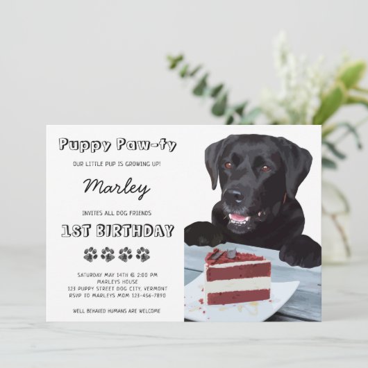 Invitation Chien mignon fête d'anniversaire Black Lab Puppy (Debout devant)