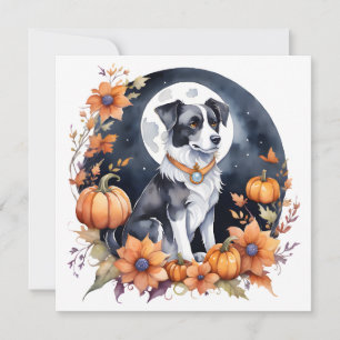 Invitation Chien mignon Halloween Floral Moon Canine Lover