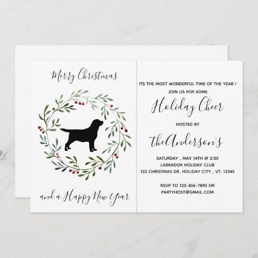 Invitation Chien moderne Black Labrador Joyeuse fête de Noël (Devant / Derrière)