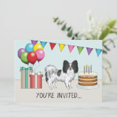Invitation Chien noir et blanc Papillon coloré Anniversaire (Debout devant)