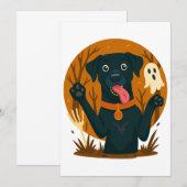 Invitation Chien noir mignon effrayant avec fantôme (Devant / Derrière)