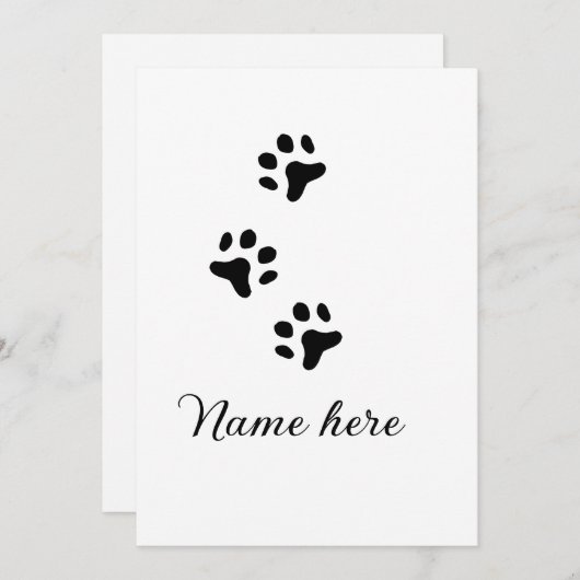 Invitation Chien patte noir animal ajouter nom texte animal p (Devant / Derrière)