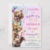 Invitation Chien Pawty Anniversaire Fille 10e Anniversaire (Devant)