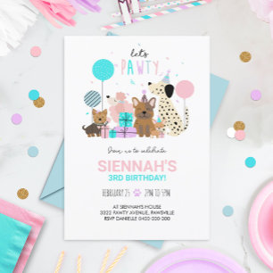 Invitation Chien Pawty Puppy Invitation Jeune fill