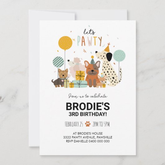 Invitation Chien Pawty Puppy Invitation Moderne (Devant)