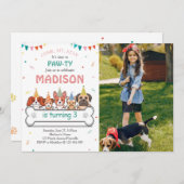 Invitation Chien Pawty Puppy Photo Anniversaire (Devant / Derrière)