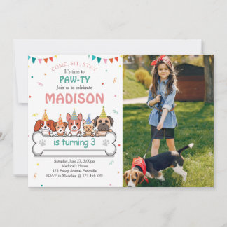 Invitation Chien Pawty Puppy Photo Anniversaire
