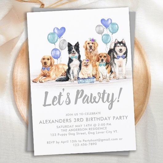 Invitation Chien Puppy Pawty Boy Fille Anniversaire Fête