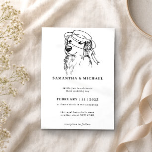 Invitation Chien Retriever doré Chapeau de mariée blanc trans