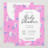 Invitation Chien rose et bleu Chien Baby shower floral (Devant / Derrière)